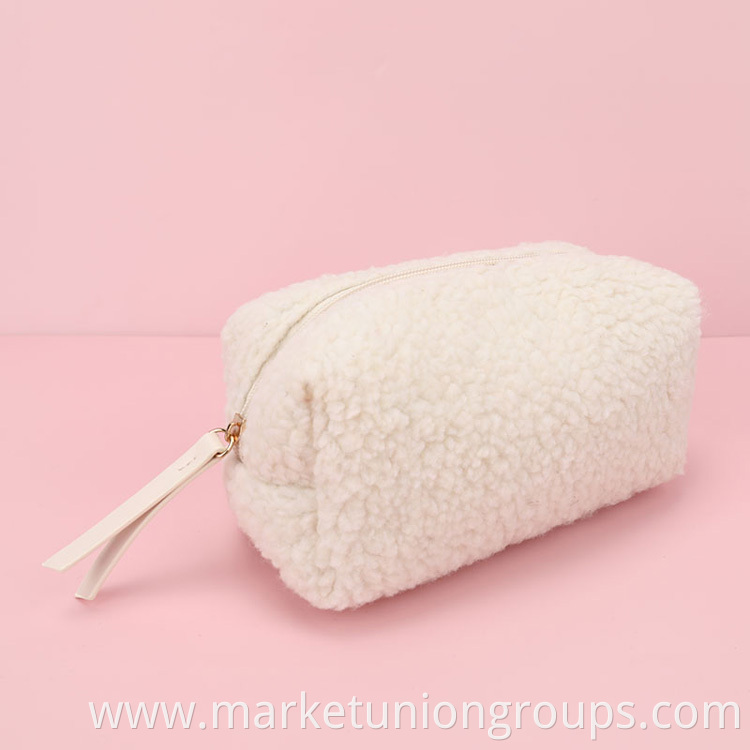 Wholesale Sherpa Girl Rose Gold Cosmetic Toiletry Bag Makeup Brushes Bag